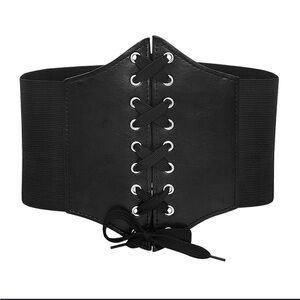 Corset Belt - black stretch belt with snap closure on back and lace up front